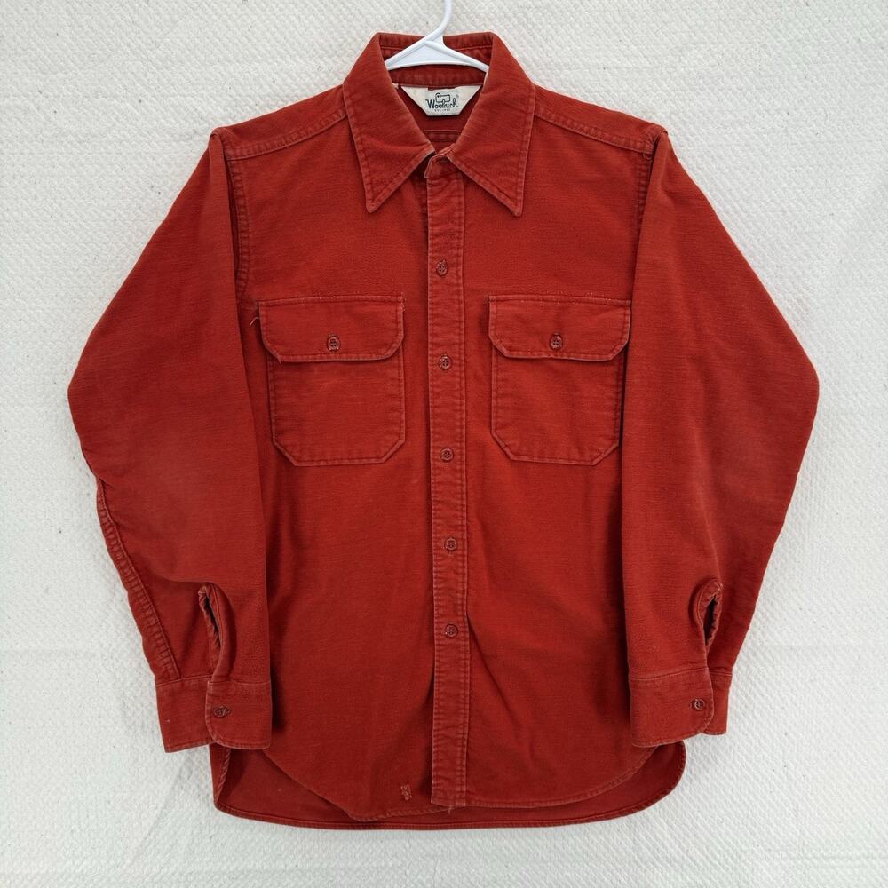 Vintage Woolrich Mens M Orange Heavy Chamois Flannel Shirt Outdoor Made In USA